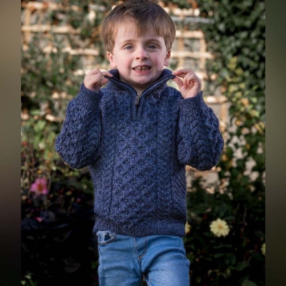 Original Aran Co. Merino Wool Quarter Zip Aran Sweater 7-8‎ yrs